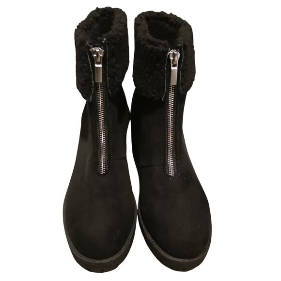 NEW Style & Co Biancaa Faux Suede Lug Sole Booties Black Size 8.5 Front Zipper - Picture 4 of 13